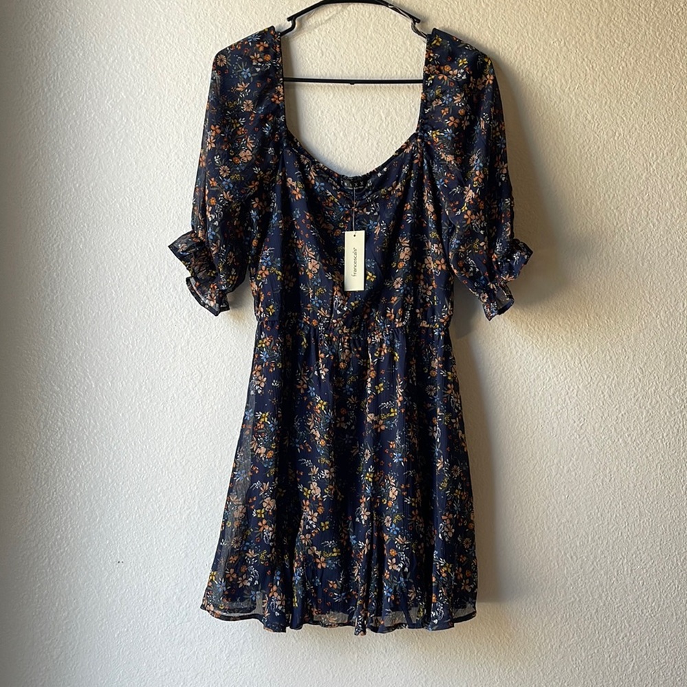 Francesca’s Navy Blue With Floral Accents Dress